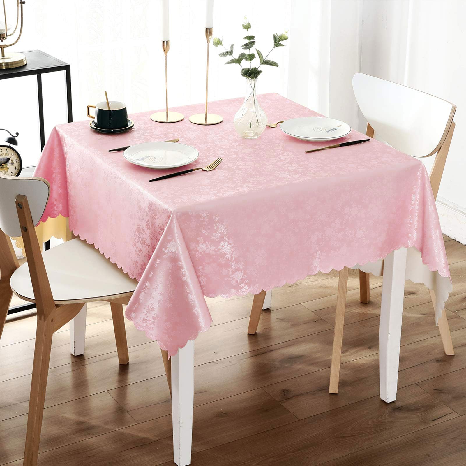 Mantel Rectangular Smiry De Vinilo Impermeable 137 X 137 Cm, Color Rosa - Venta Internacional.