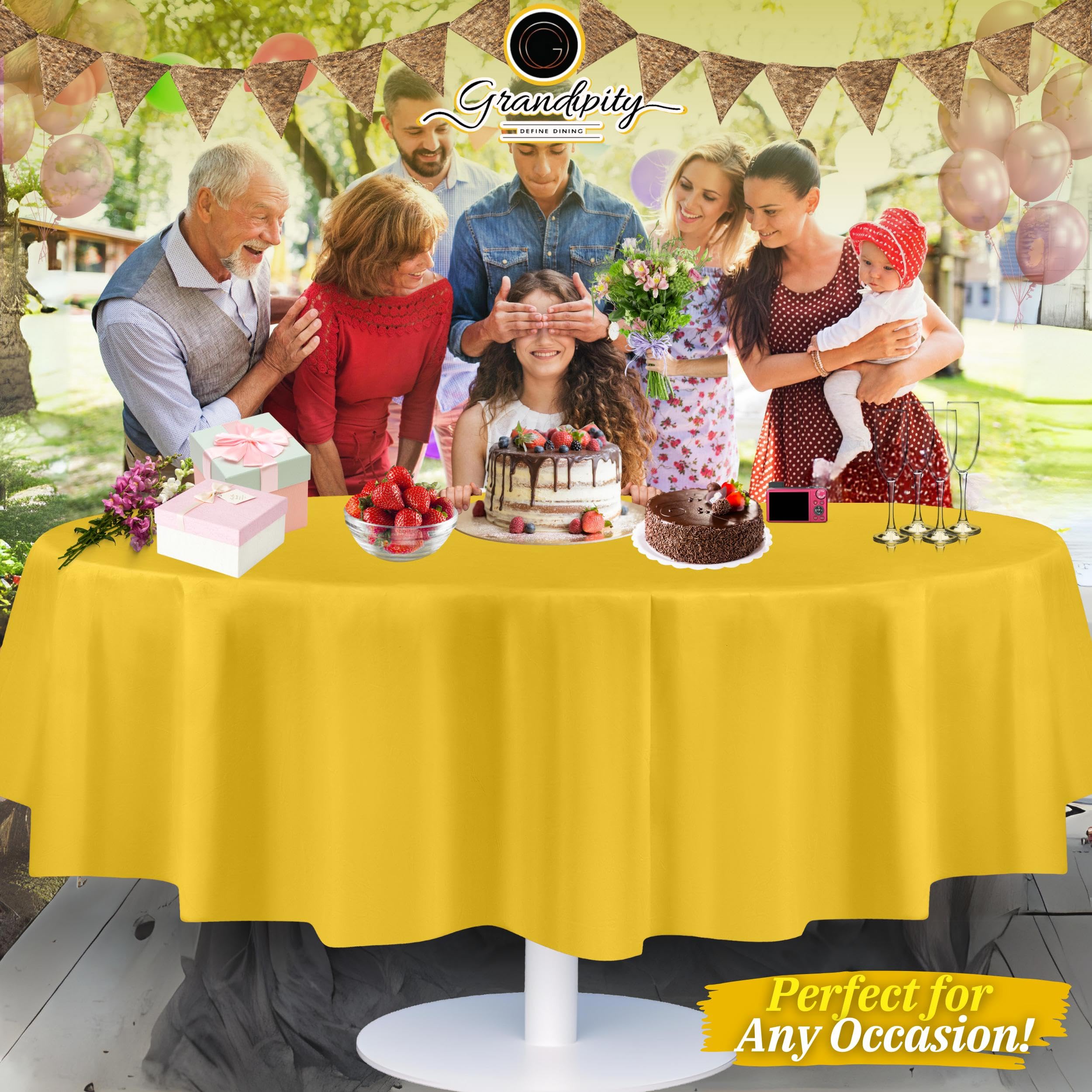 Foto 6 | Mantel Desechable De Plástico Grandipity, 84 Pulgadas, Amarillo, 12 Unidades - Venta Internacional.
