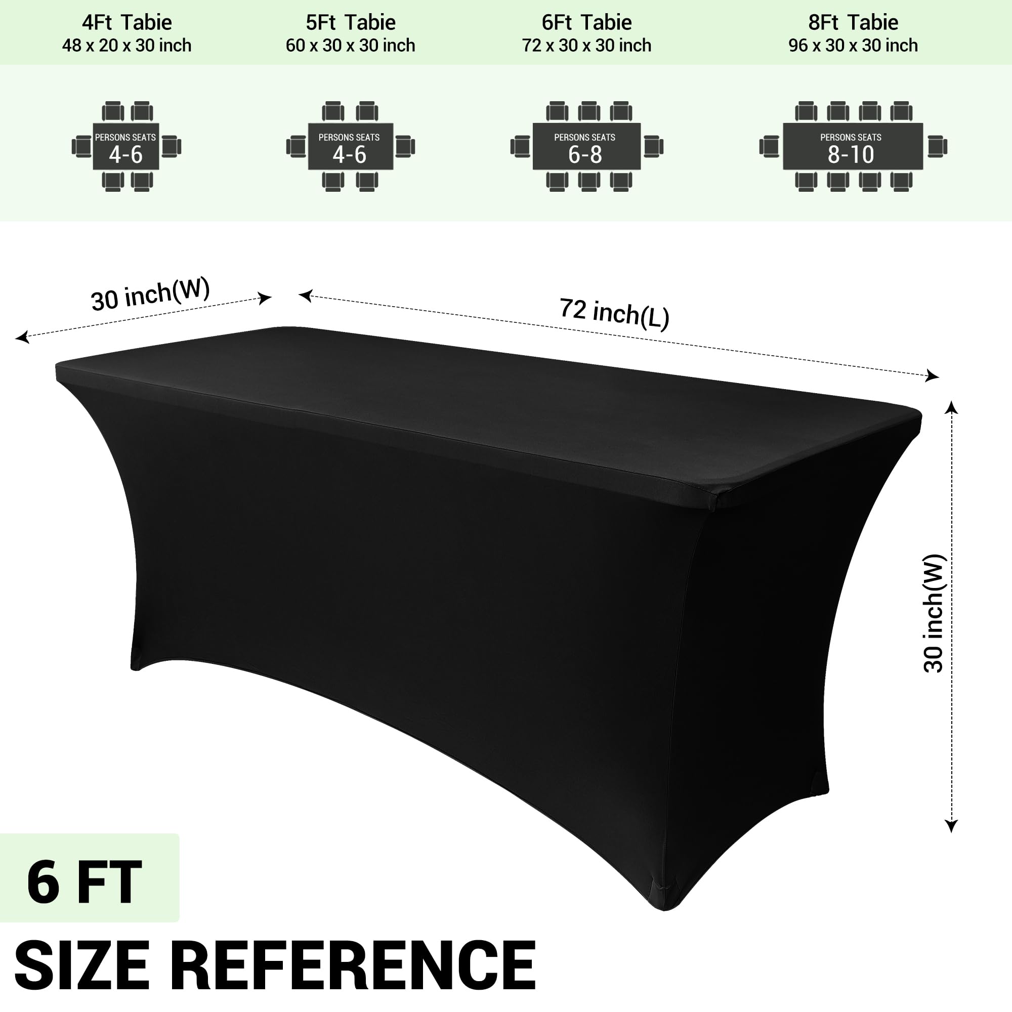 Foto 4 | Mantel Obstal Spandex Ajustado De 6 Pies, Rectangular, Negro - Venta Internacional.