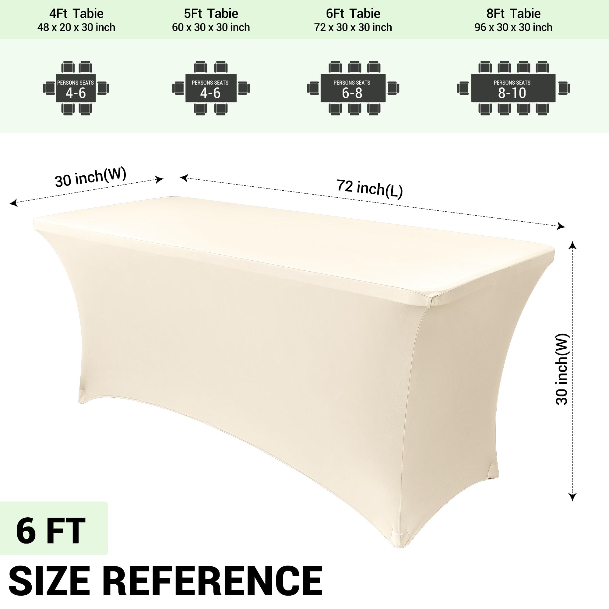 Foto 4 | Mantel Obstal Stretch Spandex De 6 Pies, Crema, Paquete De 2 - Venta Internacional.