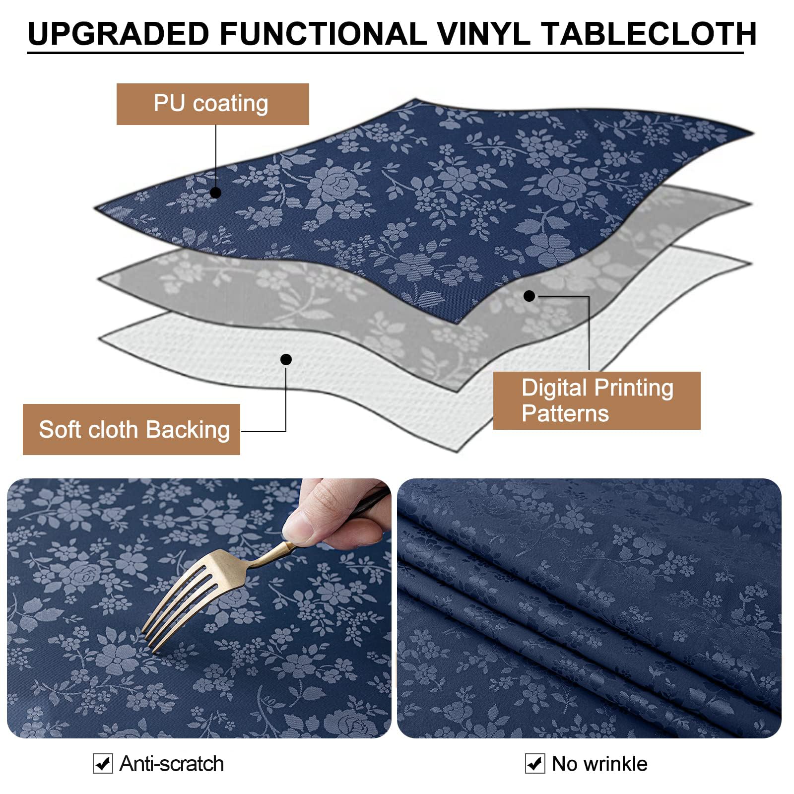 Foto 4 pulgar | Mantel Smiry De Vinilo Impermeable 150 X 210 Cm, Color Azul Marino - Venta Internacional.