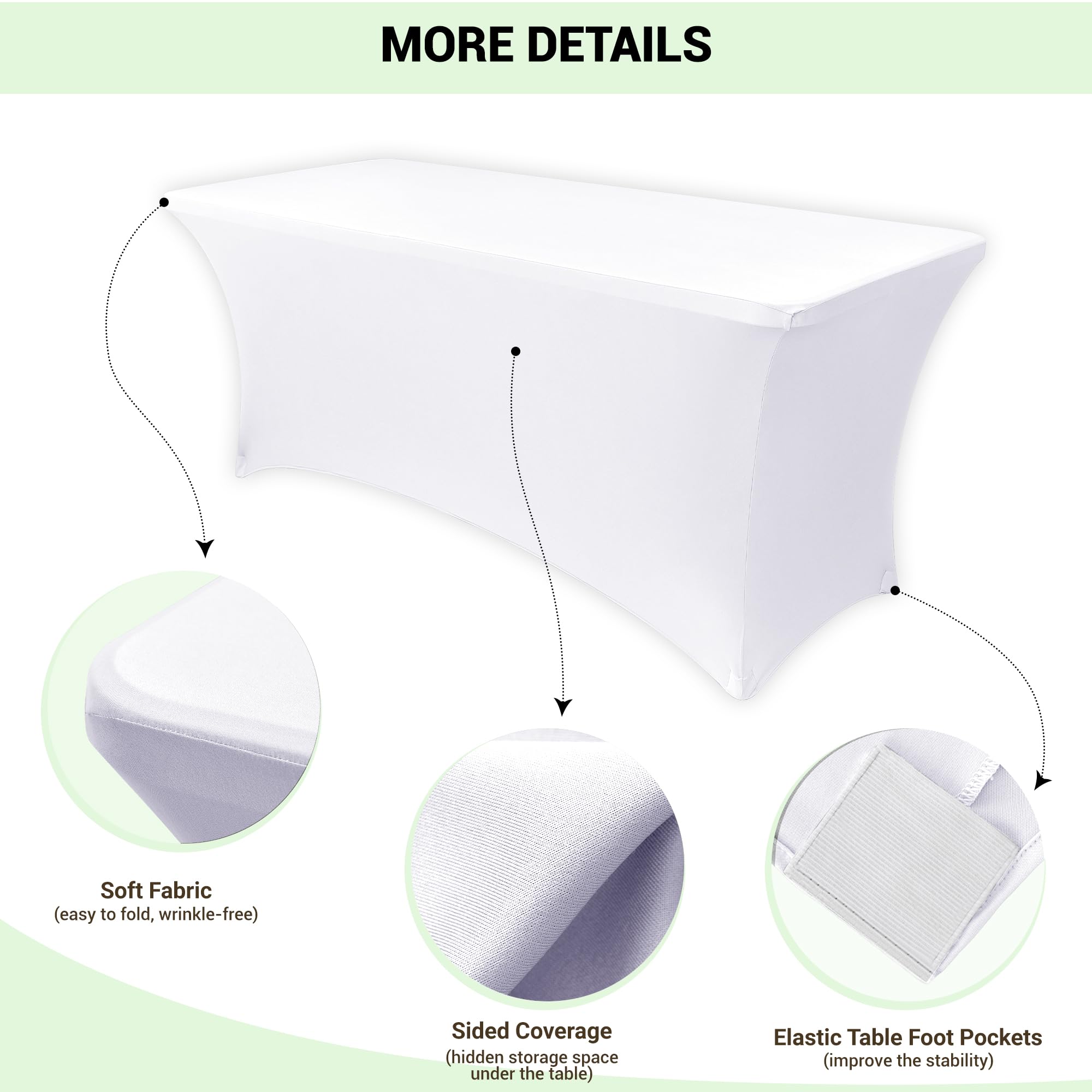 Foto 3 | Mantel Obstal Stretch Spandex De 6 Pies, Blanco, Paquete De 2 - Venta Internacional.