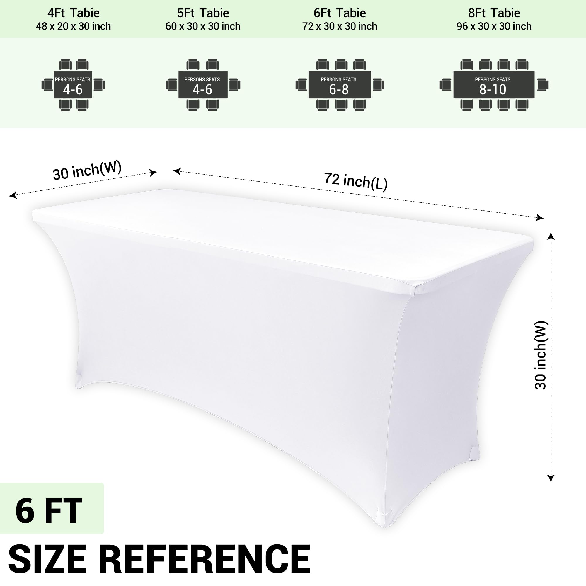 Foto 4 | Mantel Obstal Stretch Spandex De 6 Pies, Blanco, Paquete De 2 - Venta Internacional.