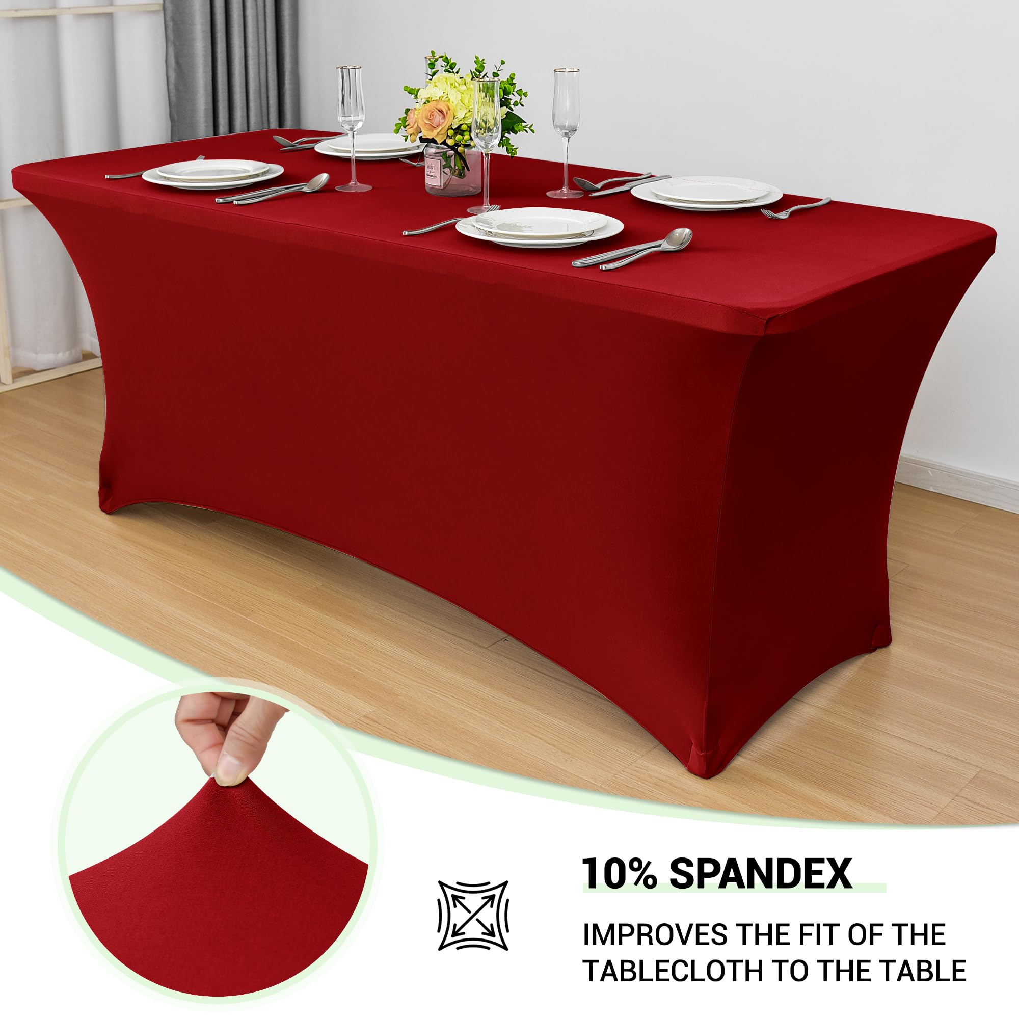 Foto 3 pulgar | Mantel Obstal Stretch Spandex Rojo Para Mesa De 6 Pies, Paquete De 2 - Venta Internacional.