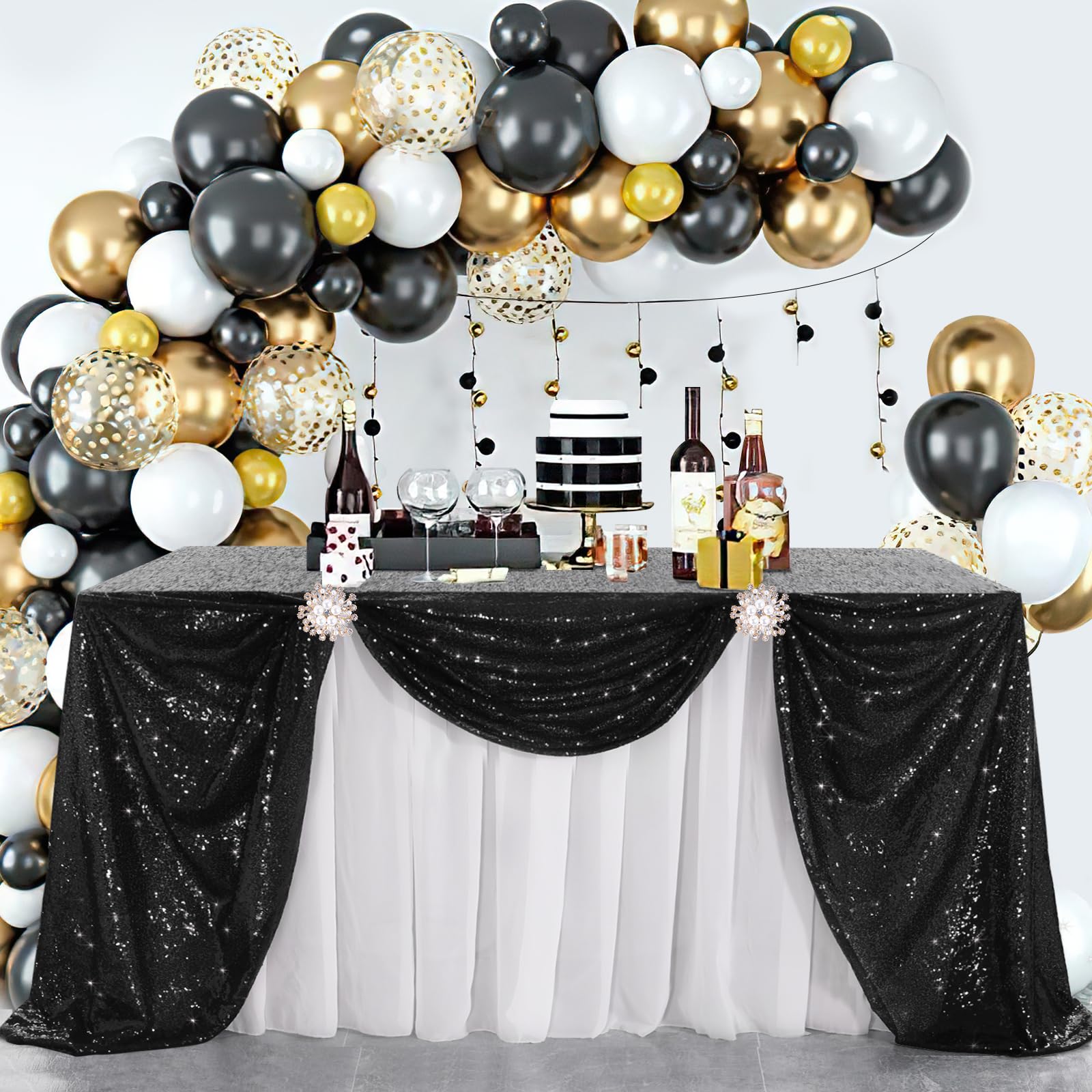 Foto 4 pulgar | Mantel B-cool Con Lentejuelas Negras, 152 X 259 Cm, Boda De Halloween - Venta Internacional.