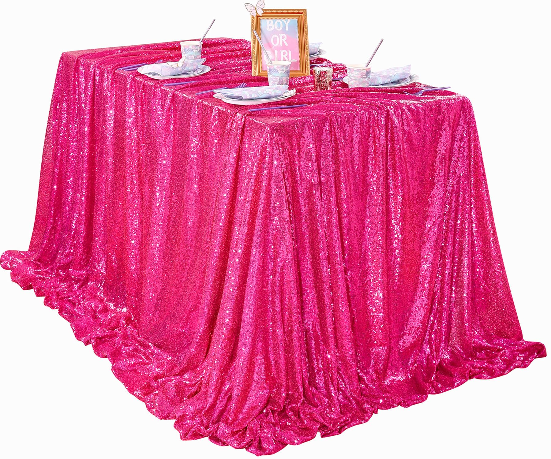 Foto 2 pulgar | Mantel Queendream Lentejuelas Rosa Intenso 152x260 Cm - Venta Internacional