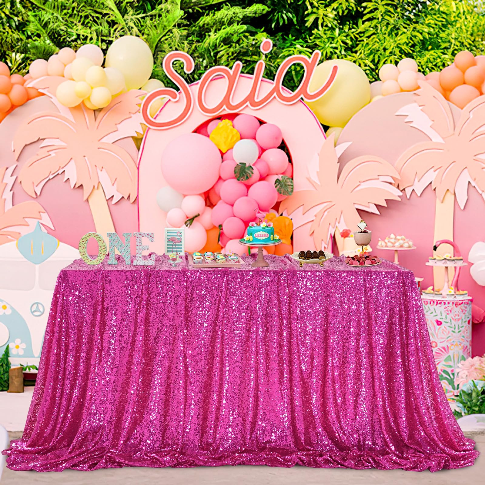 Foto 3 pulgar | Mantel Queendream Lentejuelas Rosa Intenso 152x260 Cm - Venta Internacional
