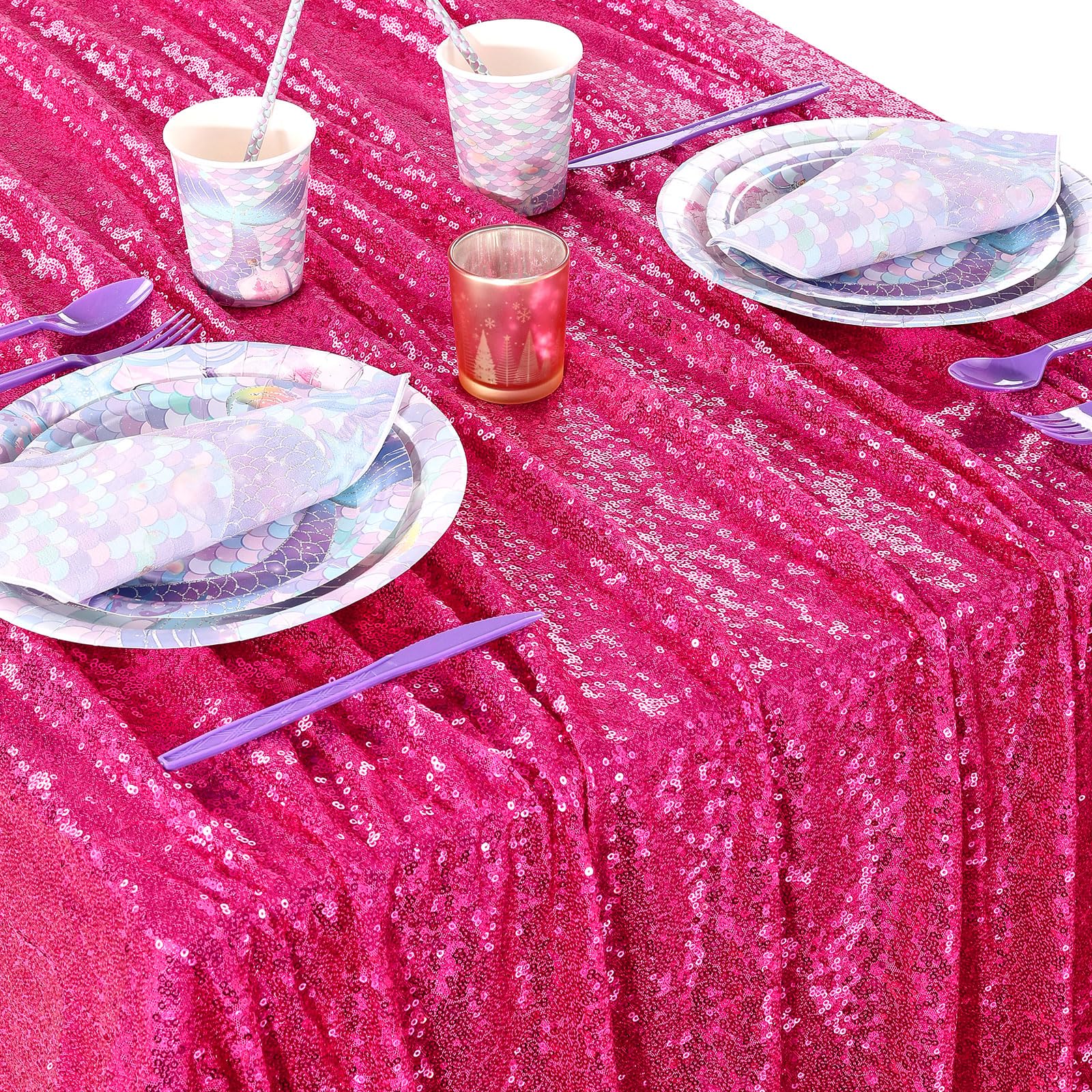 Foto 4 pulgar | Mantel Queendream Lentejuelas Rosa Intenso 152x260 Cm - Venta Internacional