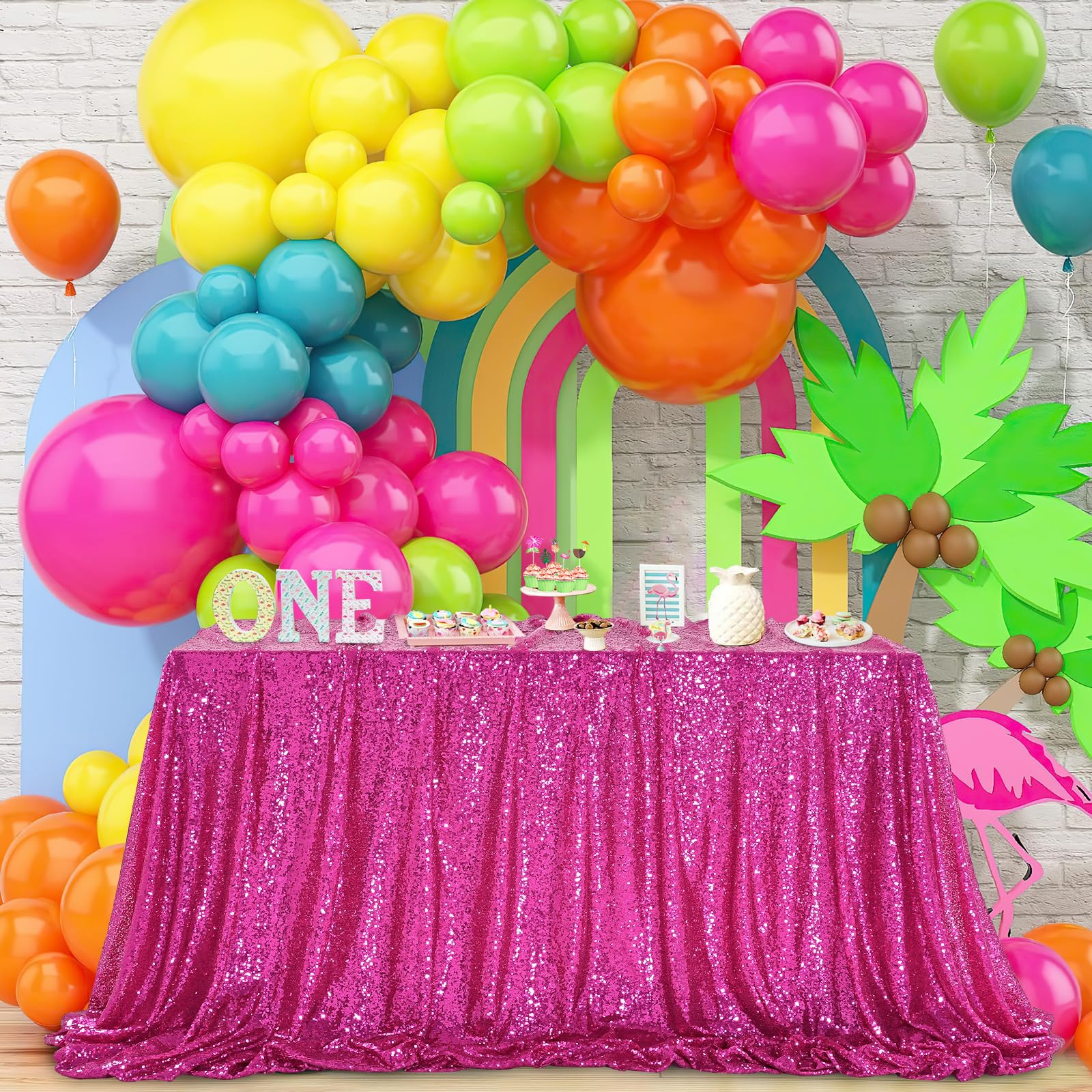 Foto 5 pulgar | Mantel Queendream Lentejuelas Rosa Intenso 152x260 Cm - Venta Internacional