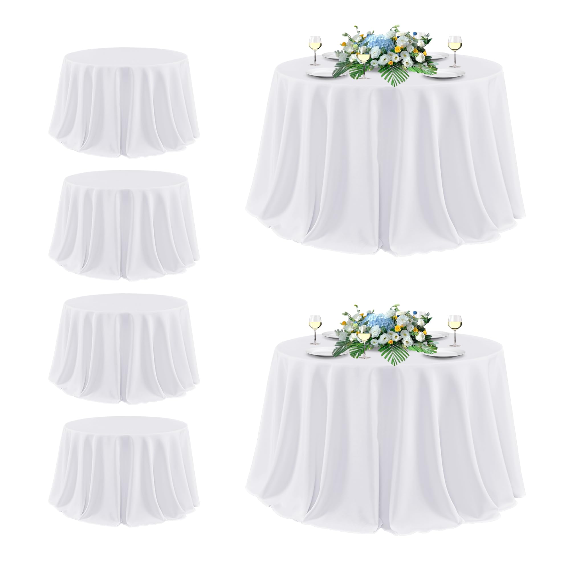 Mantel Redondo Blanco Sancua De Poliéster De 335 Cm De Diámetro, Paquete De 6 - Venta Internacional.