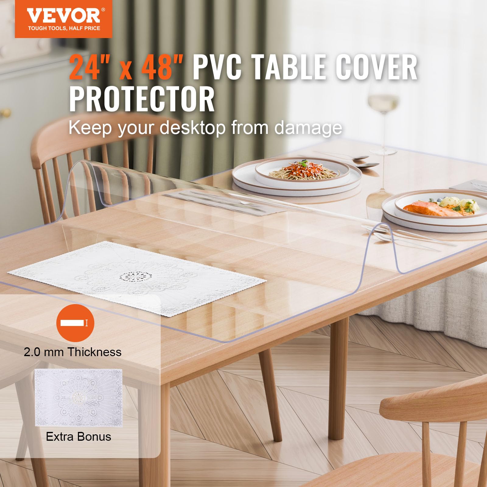 Foto 2 | Mantel Vevor De Plástico De 2 Mm De Grosor, Pvc Transparente, 60 X 120 Cm - Venta Internacional.
