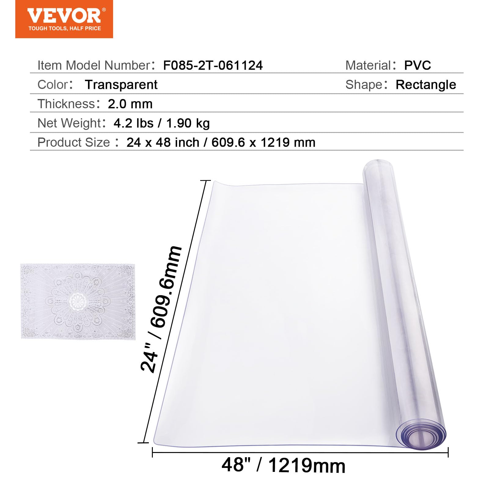 Foto 8 pulgar | Mantel Vevor De Plástico De 2 Mm De Grosor, Pvc Transparente, 60 X 120 Cm - Venta Internacional.