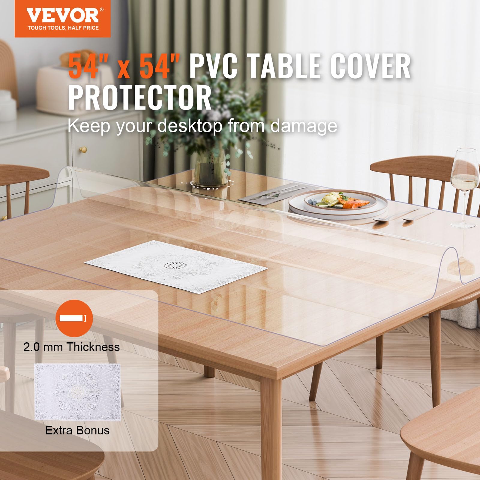 Foto 2 | Mantel Vevor Plastic 1372x1372 Mm Pvc Transparente 2.0 Mm - Venta Internacional.