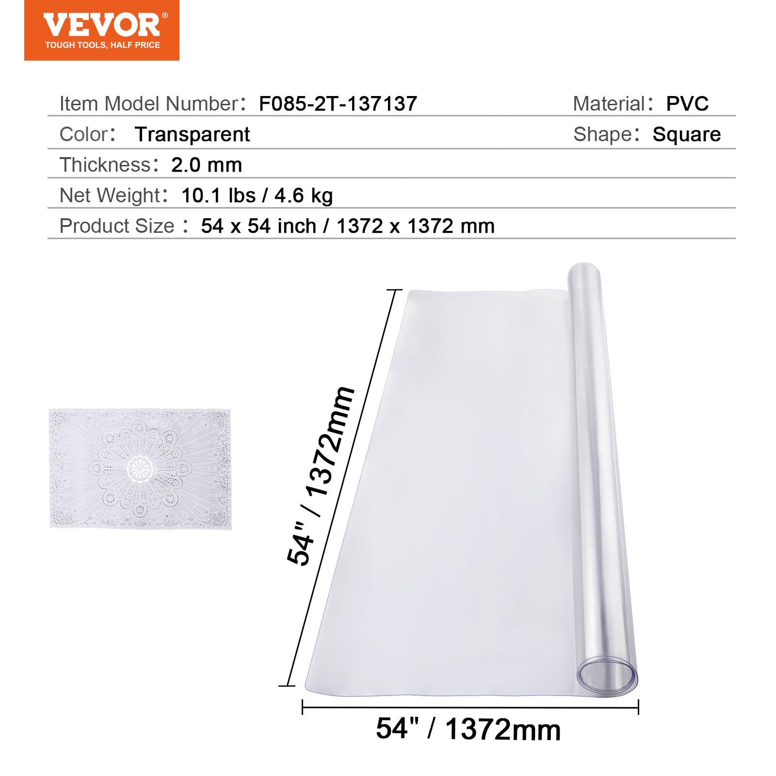 Foto 8 pulgar | Mantel Vevor Plastic 1372x1372 Mm Pvc Transparente 2.0 Mm - Venta Internacional.