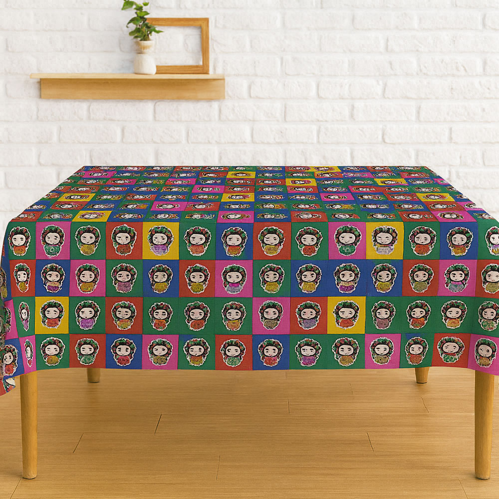 Foto 5 pulgar | Mantel Mexicano Colorido Con Muñequitas Lele 145x180 Cm | Kyuden Home