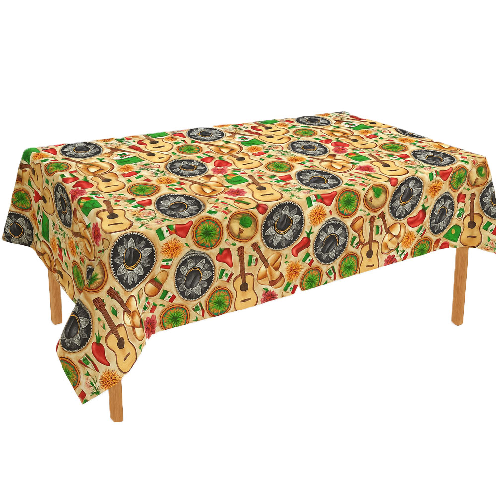 Foto 2 pulgar | Mantel Mexicano Decorativo 145x180 Cm | Diseño Tradicional Con Sombreros  Guitarras Y Banderas - Ideal Para Fiestas