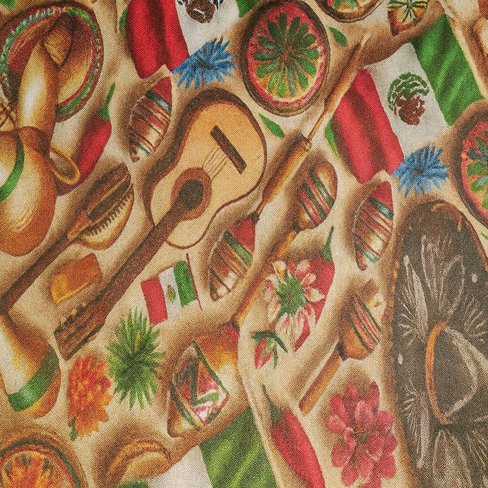 Foto 3 pulgar | Mantel Mexicano Decorativo 145x180 Cm | Diseño Tradicional Con Sombreros  Guitarras Y Banderas - Ideal Para Fiestas
