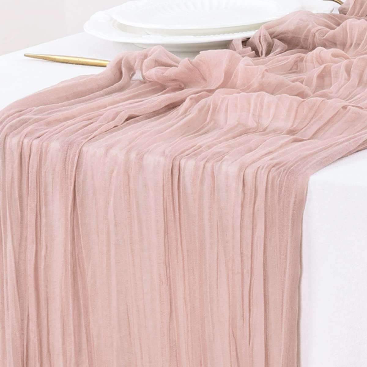 Foto 1 | Mantel de Mesa Socomi Gasa de 3.5 m Estilo Bohemio Rústico Rosa - Venta Internacional