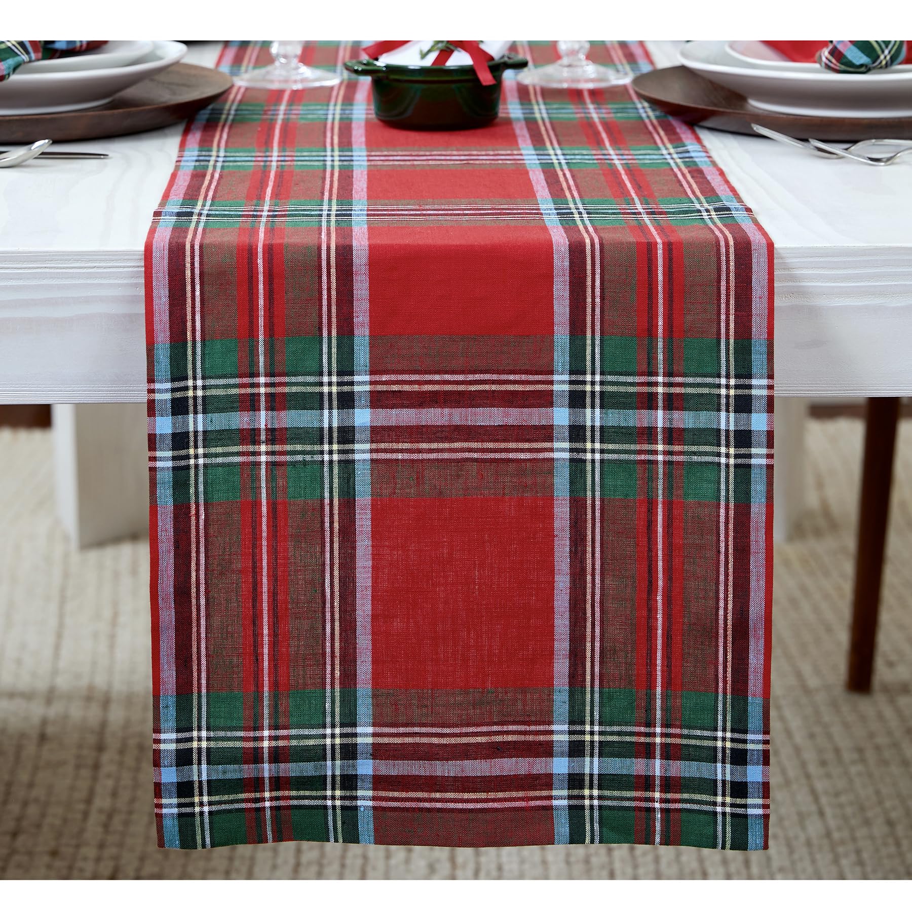 Camino De Mesa Solino Home Linen Madrás Holiday Red 335 Cm - Venta Internacional.