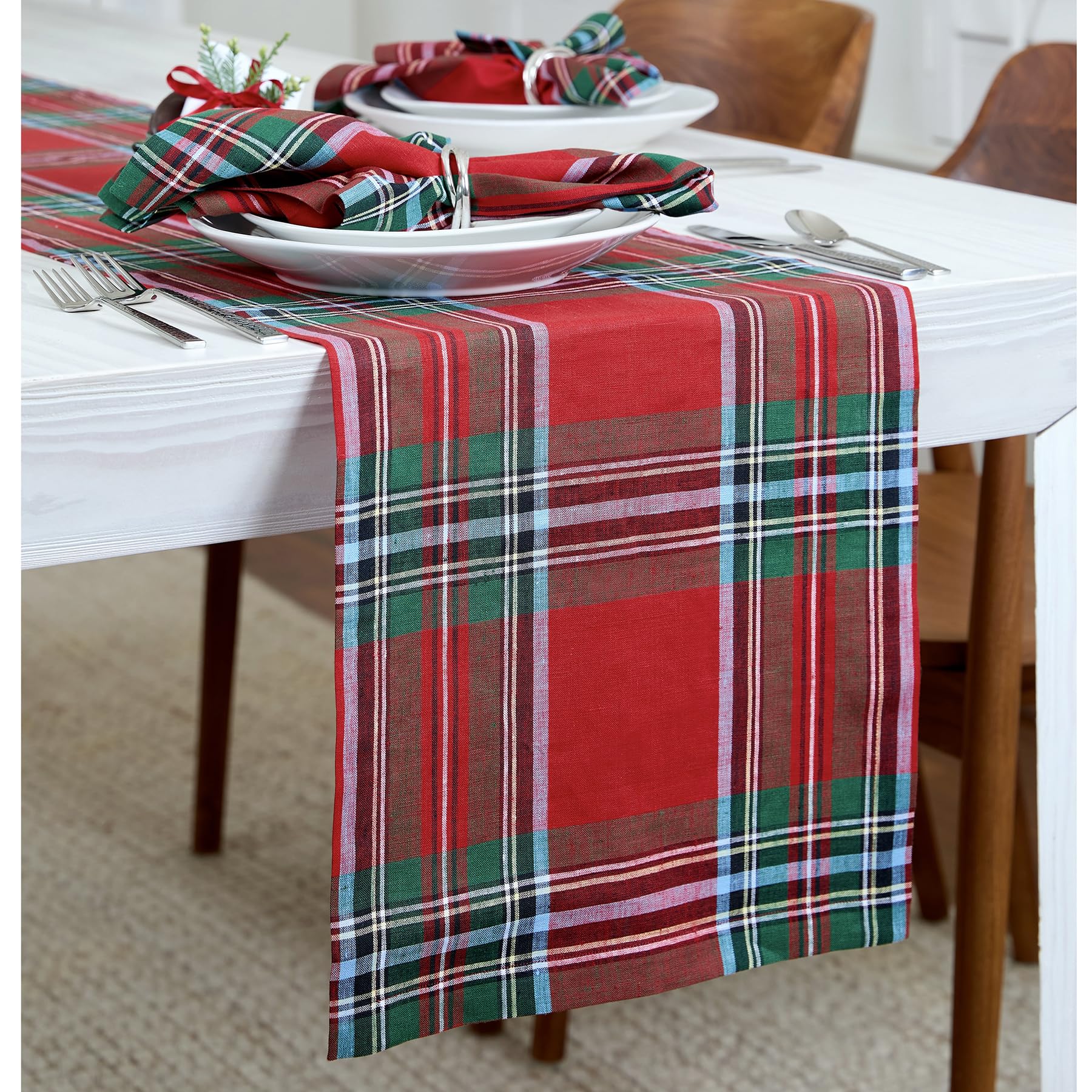 Foto 3 pulgar | Tapete De Mesa Solino Home Linen Madrás Holiday Plaid, Rojo, 3,6 M - Venta Internacional.