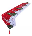 Camino de Mesa Manteles Bordado Navideño Muñecos de Nieva y Arbol de Navidad