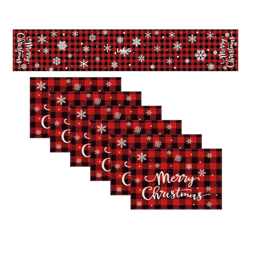 Foto 1 | Set Caminos Mesa Y 6 Manteles Individuales Navideños Adornos Rojos Cuandtos Negros