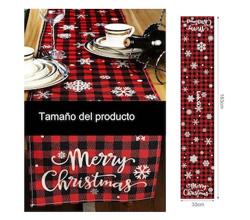 Foto 3 | Set Caminos Mesa Y 6 Manteles Individuales Navideños Adornos Rojos Cuandtos Negros