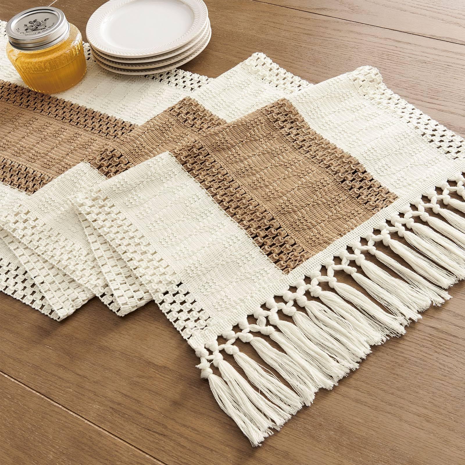 Foto 7 | Camino De Mesa Zeemart, Estilo Macramé, Bicolor, 36 X 91 Cm, Marrón/verde - Venta Internacional.