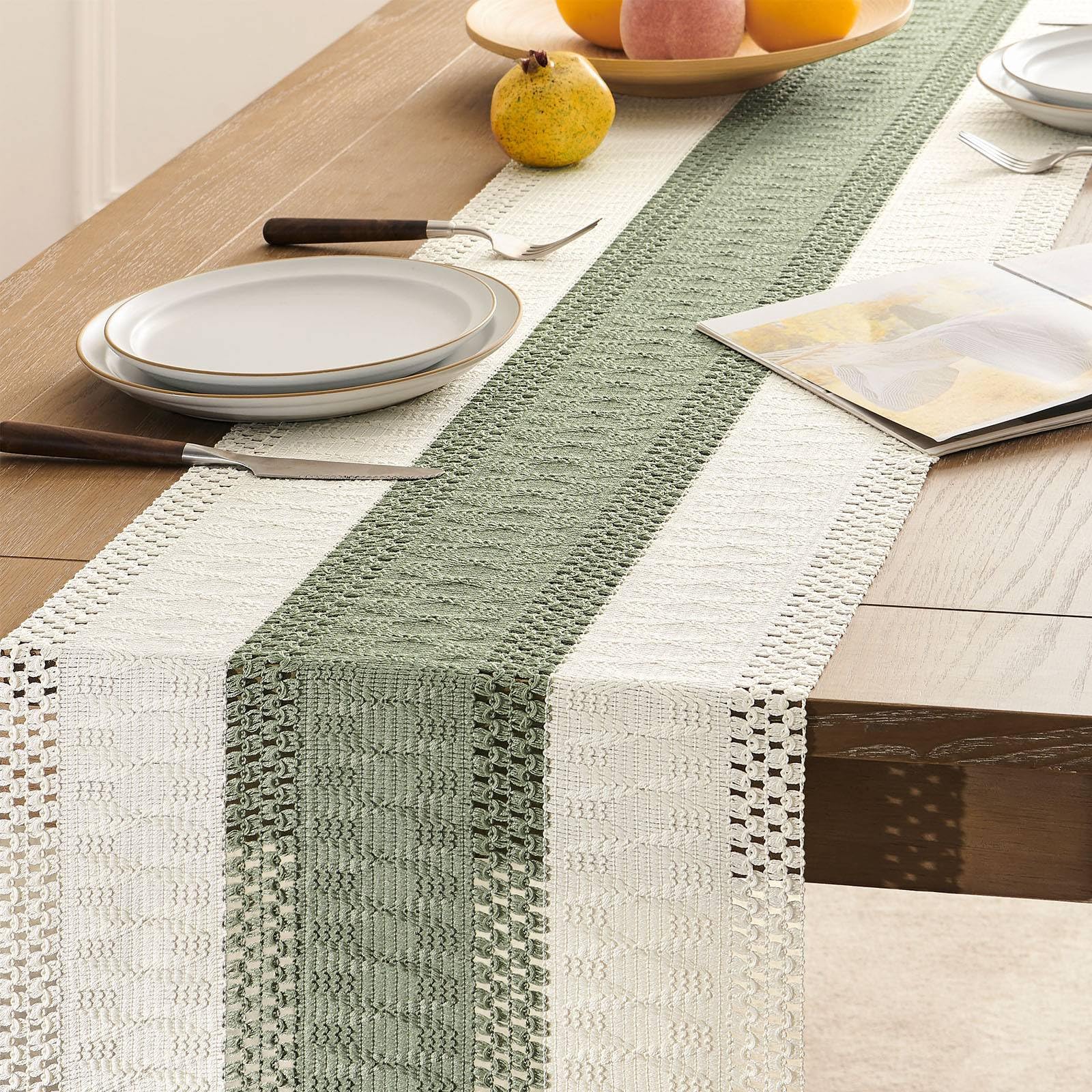 Foto 5 | Camino De Mesa Zeemart, Estilo Macramé, Bicolor, 35 X 150 Cm, Verde/iv - Venta Internacional.