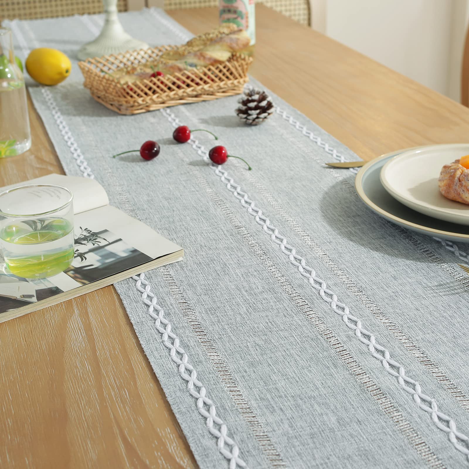 Foto 2 | Tapete De Mesa Wracra Rustic Con Dobladillo De Lino, 275 X 33 Cm, Color Gris - Venta Internacional.