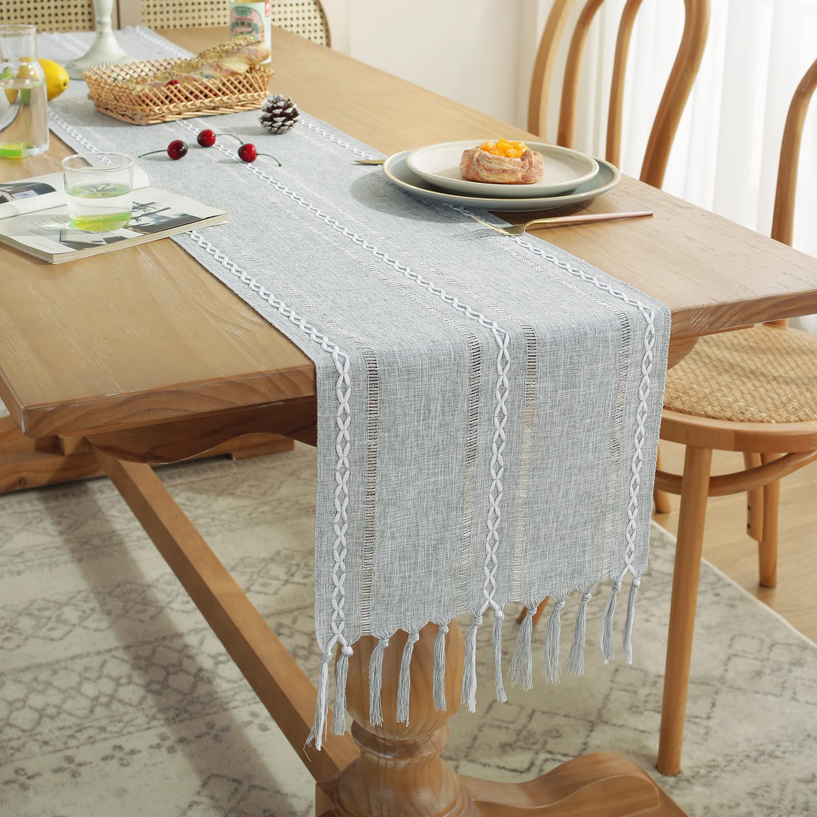 Foto 5 | Tapete De Mesa Wracra Rustic Con Dobladillo De Lino, 275 X 33 Cm, Color Gris - Venta Internacional.