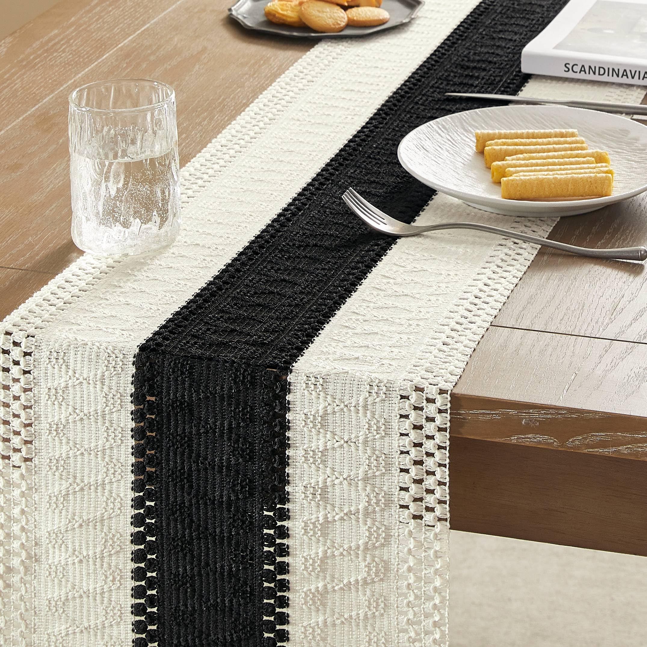 Foto 5 pulgar | Camino De Mesa Zeemart, Estilo Macramé, Bicolor, 30 X 150 Cm, Negro/iv - Venta Internacional.