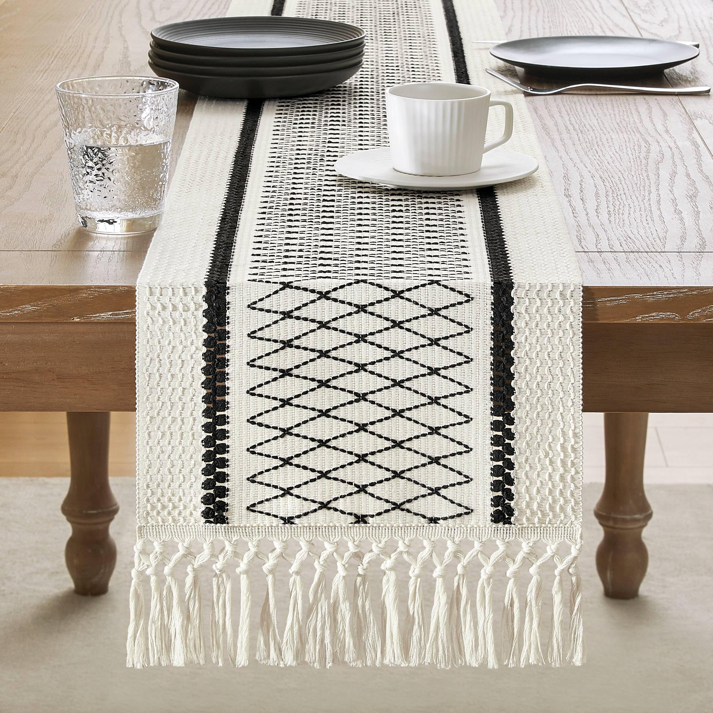 Foto 3 pulgar | Tapete De Mesa Zeemart, Estilo Macramé, Bicolor, 30 X 120 Cm, Negro/iv - Venta Internacional.