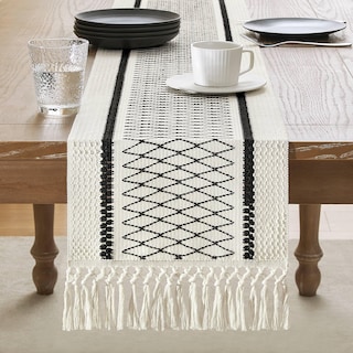 Foto 2 | Tapete De Mesa Zeemart, Estilo Macramé, Bicolor, 30 X 120 Cm, Negro/iv - Venta Internacional.