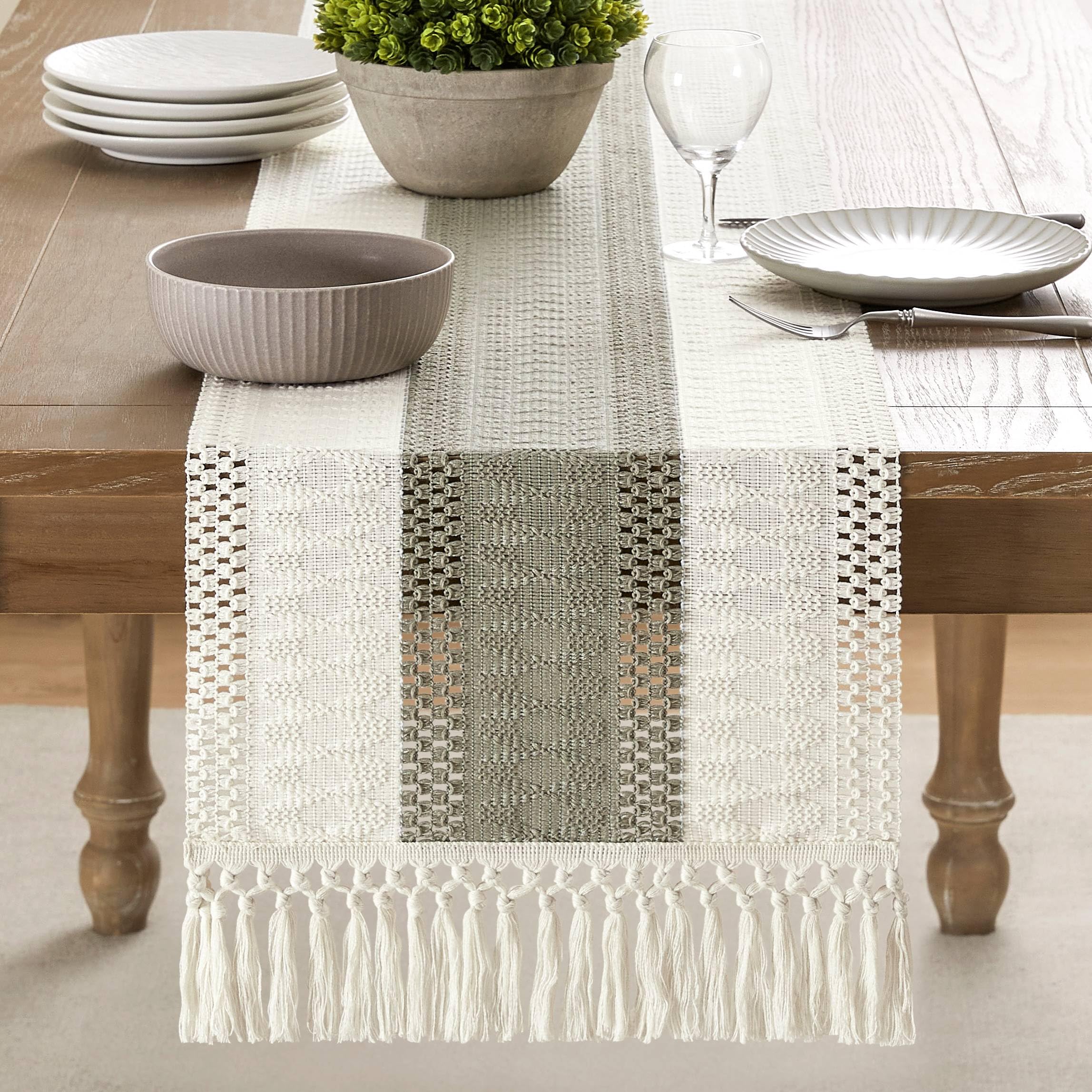 Foto 2 | Camino De Mesa Zeemart, Estilo Macramé, Bicolor, 35 X 229 Cm, Color Beige Oscuro - Venta Internacional.