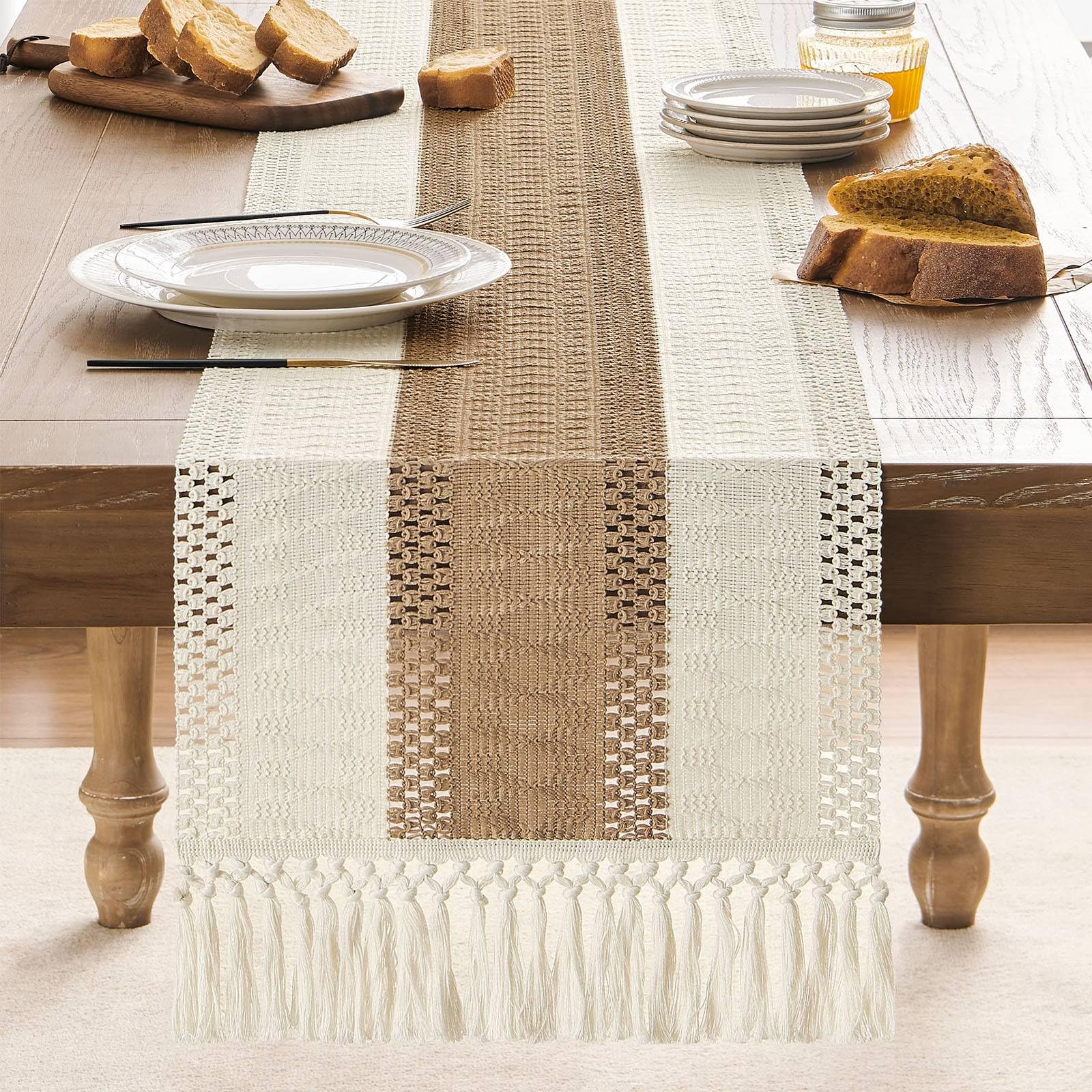 Foto 2 | Tapete De Mesa Zeemart, Estilo Macramé, Bicolor, 35 X 275 Cm, Color Marrón/iv - Venta Internacional.