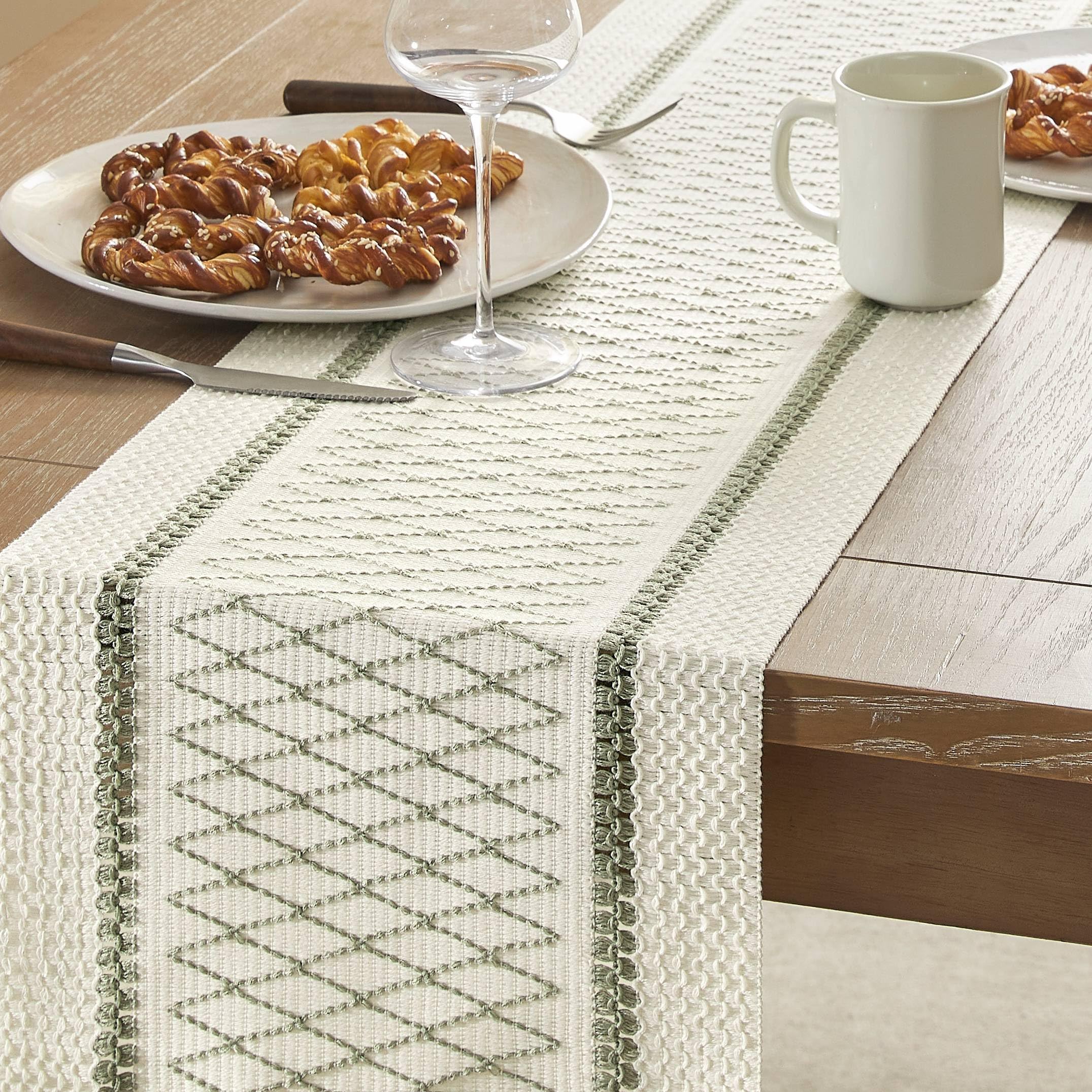 Foto 5 pulgar | Tapete De Mesa Zeemart, Estilo Macramé, Bicolor, 30 X 230 Cm, Color Verde - Venta Internacional.