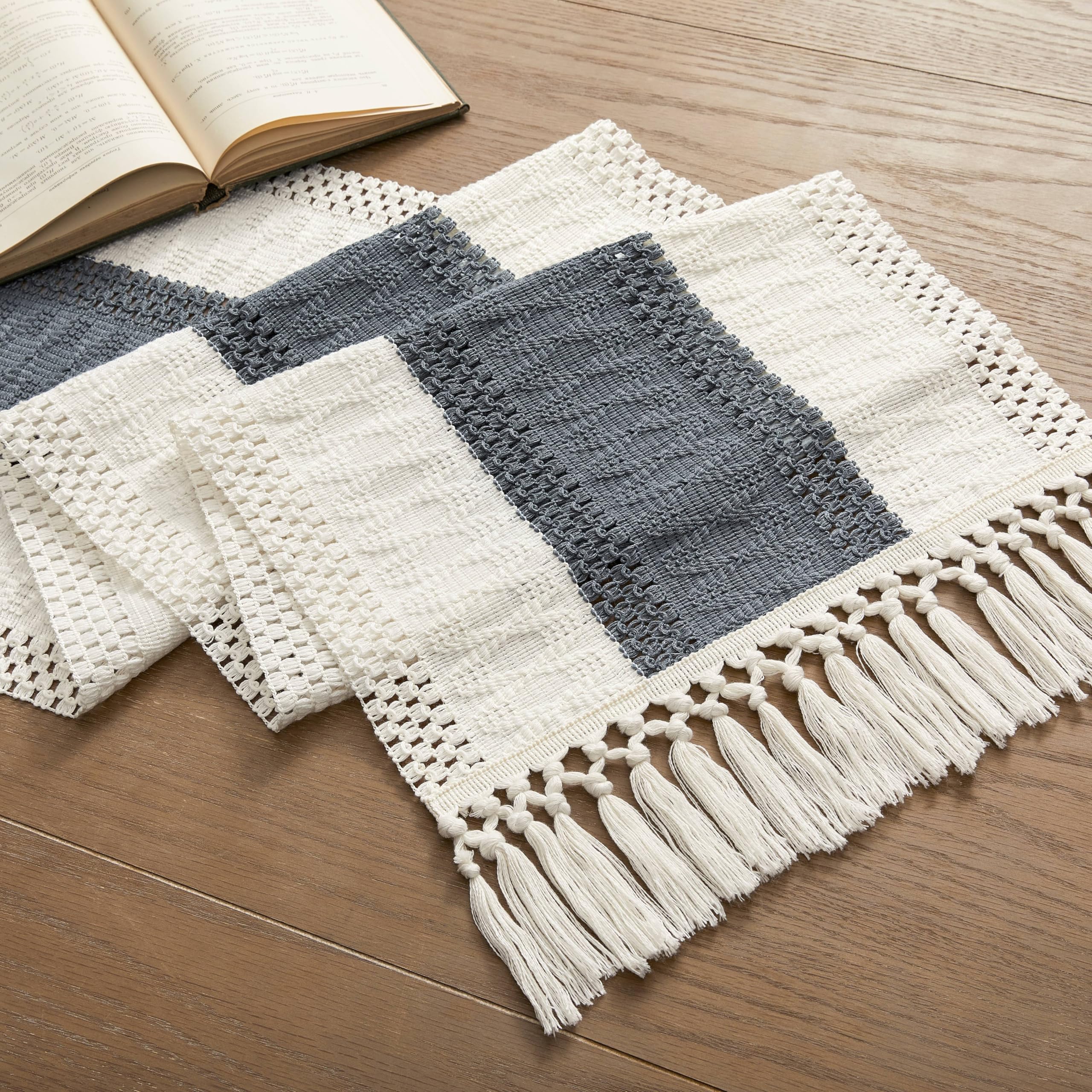 Foto 8 pulgar | Camino De Mesa Zeemart, Estilo Macramé, Bicolor, 36 X 150 Cm, Color Carbón - Venta Internacional.