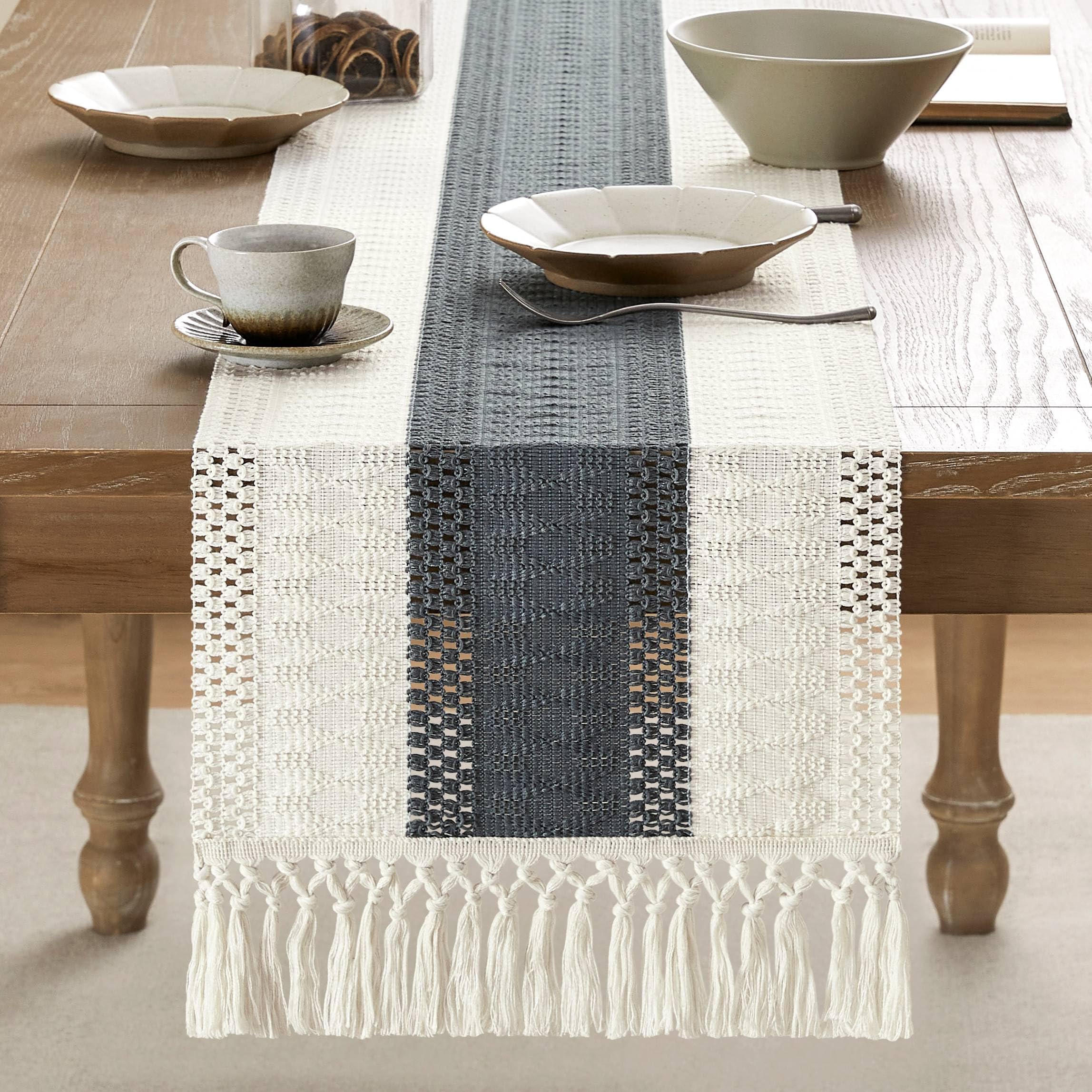 Foto 2 | Tapete De Mesa Zeemart, Estilo Macramé, Bicolor, 36 X 120 Cm, Color Carbón - Venta Internacional.