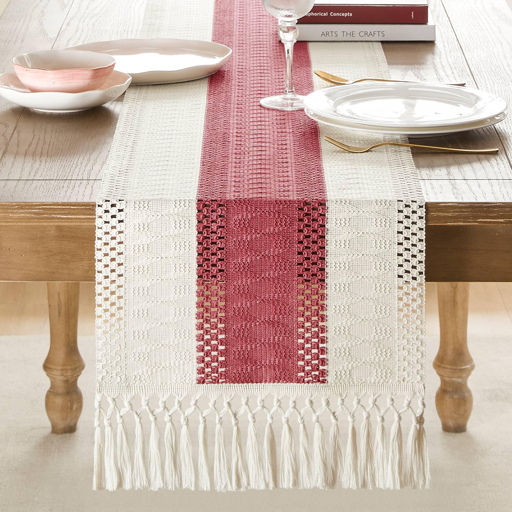 Foto 2 | Camino De Mesa Zeemart, Estilo Macramé, Bicolor, 36 X 229 Cm, Dusty Ro - Venta Internacional.