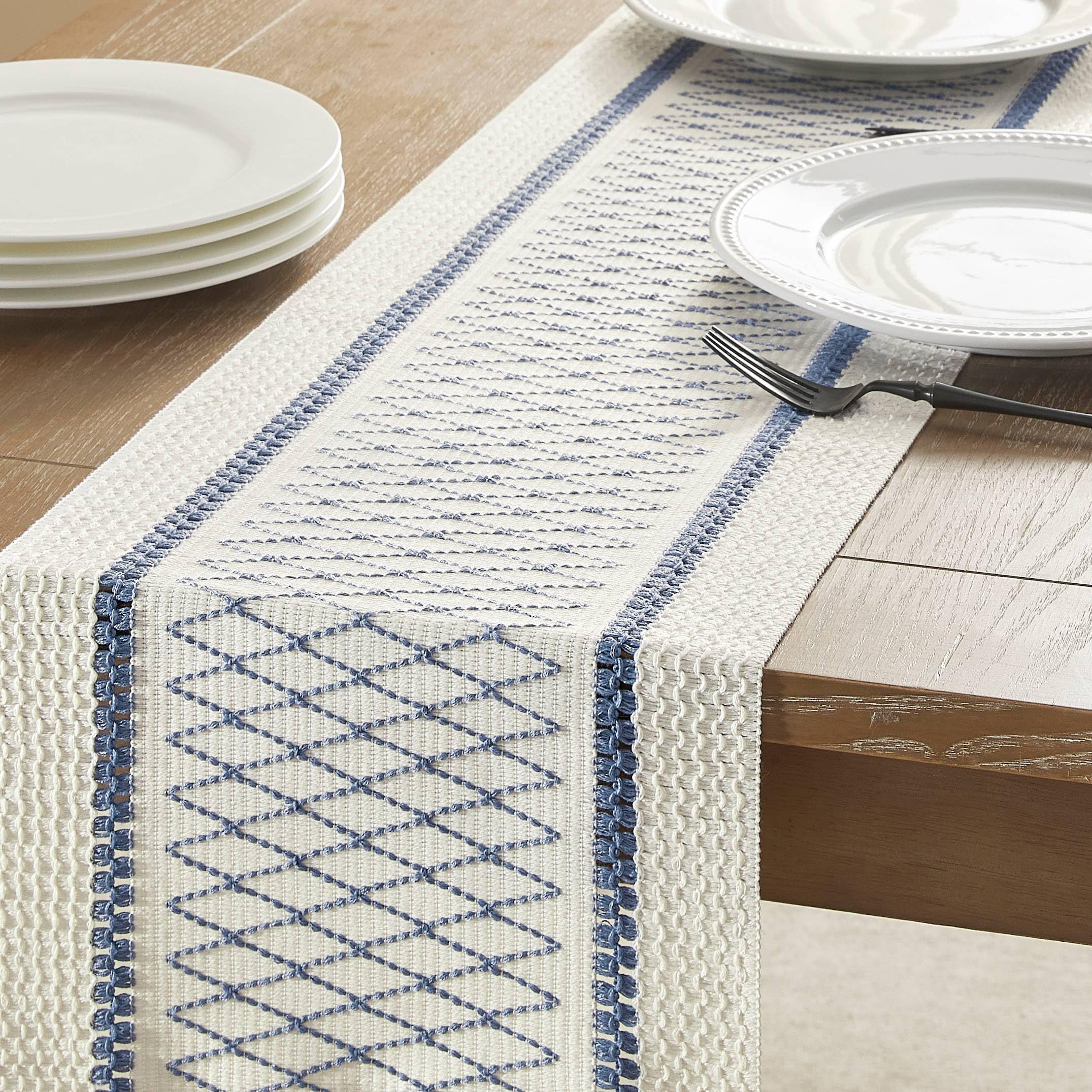 Foto 4 | Camino De Mesa Zeemart, Estilo Macramé, Bicolor, 30 X 150 Cm, Color Azul Gris - Venta Internacional.