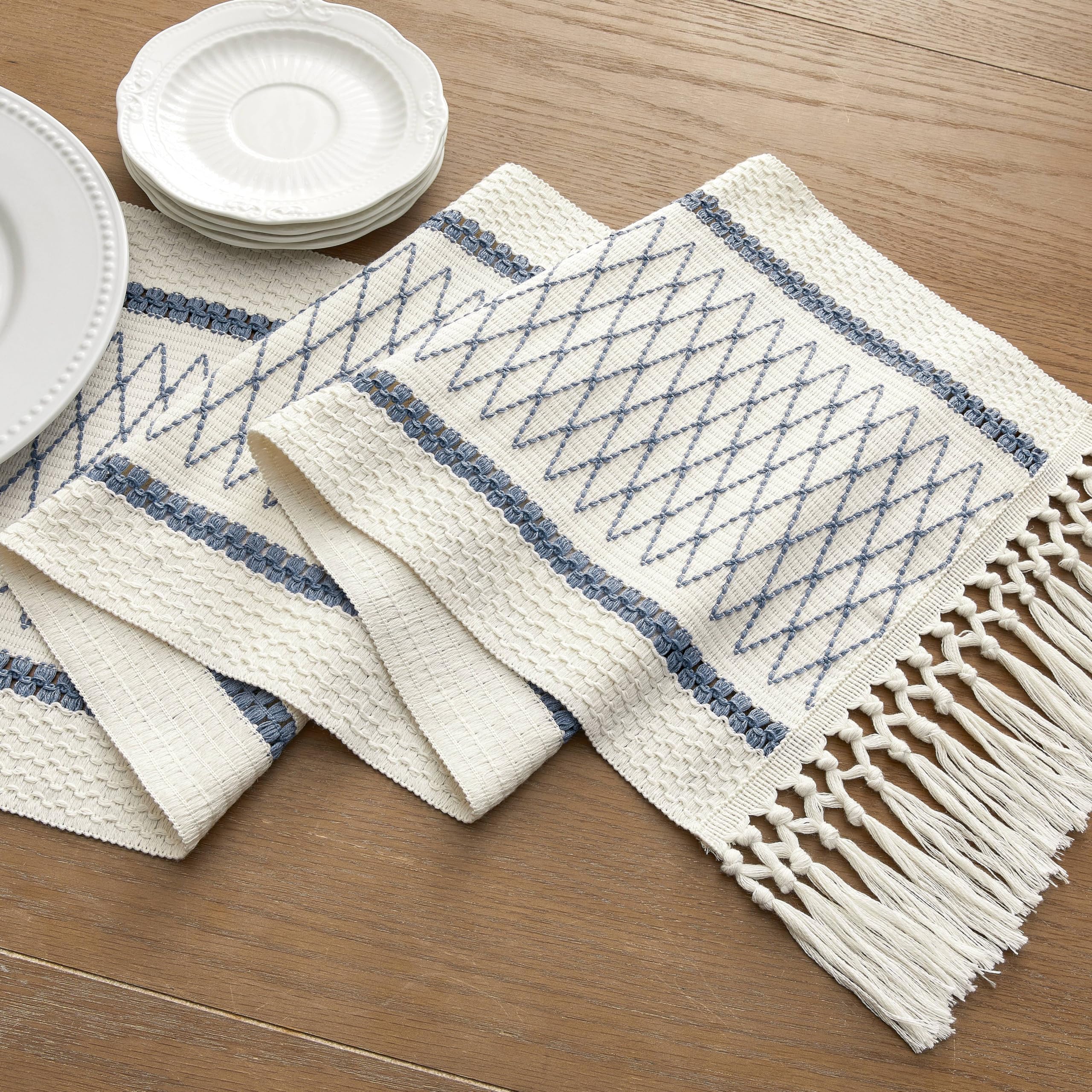 Foto 7 | Camino De Mesa Zeemart, Estilo Macramé, Bicolor, 30 X 150 Cm, Color Azul Gris - Venta Internacional.