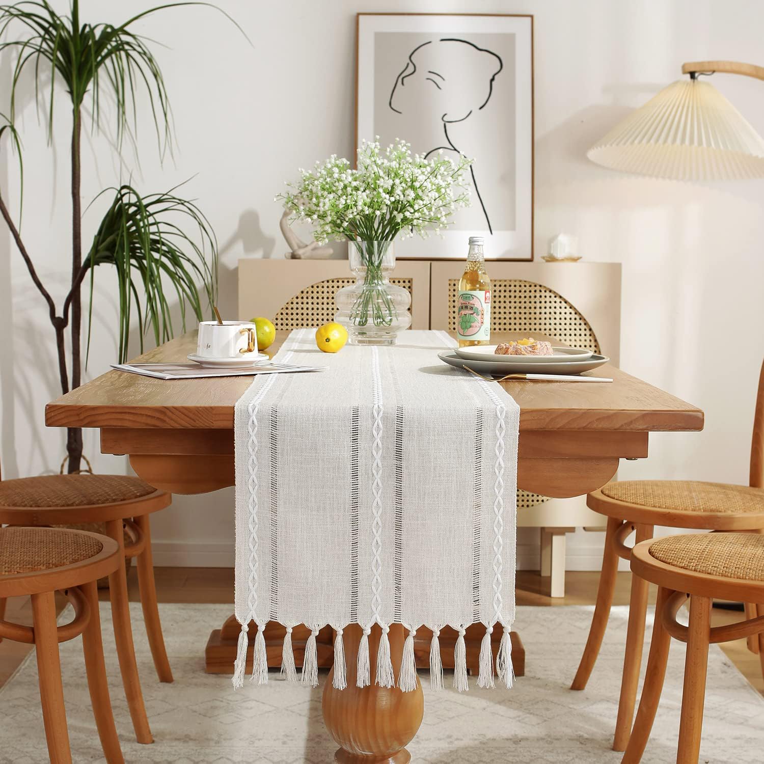 Foto 1 | Camino De Mesa Wracra Rustic Con Dobladillo De Lino, 90 Cm, Con Borlas - Venta Internacional.