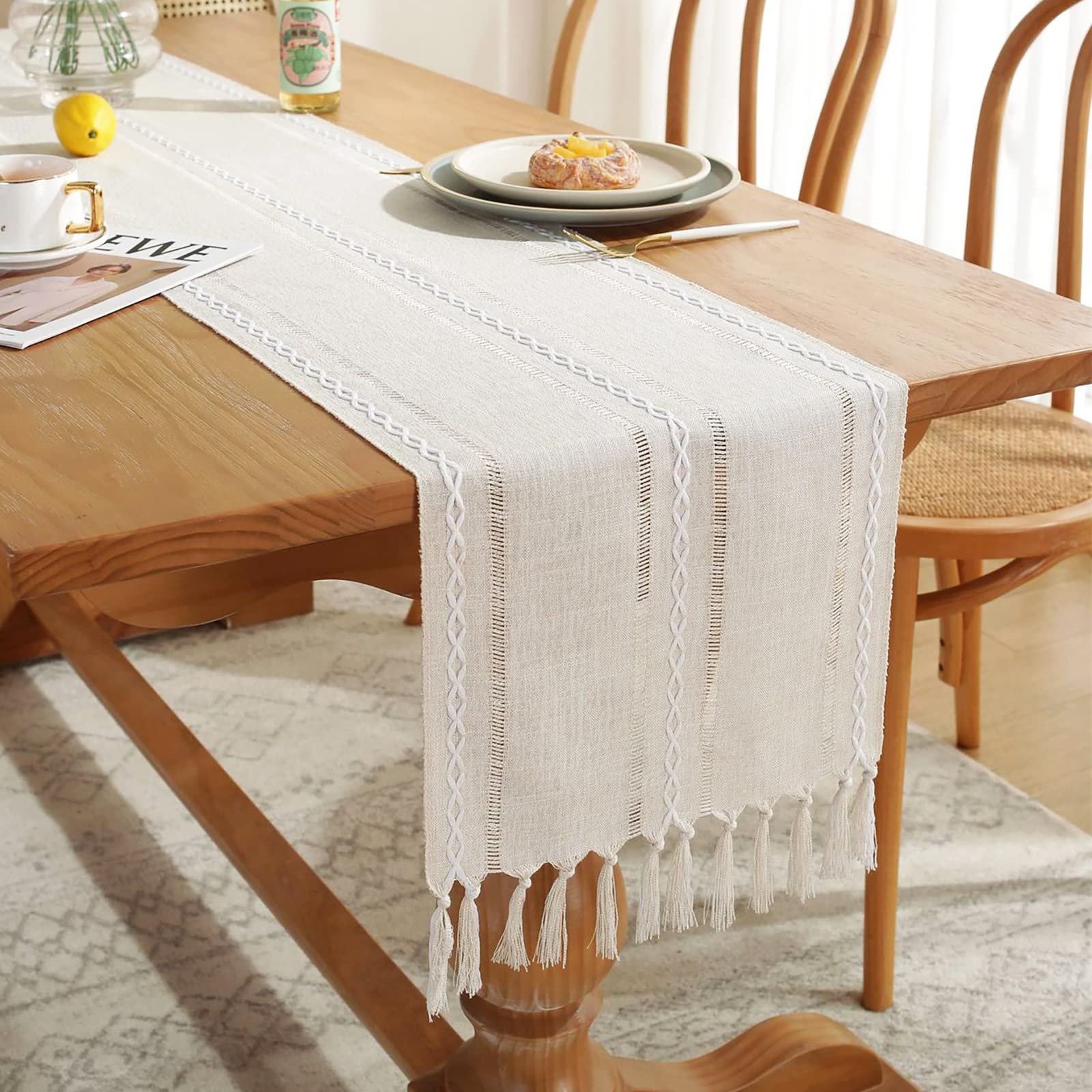 Foto 5 | Camino De Mesa Wracra Rustic Con Dobladillo De Lino, 90 Cm, Con Borlas - Venta Internacional.