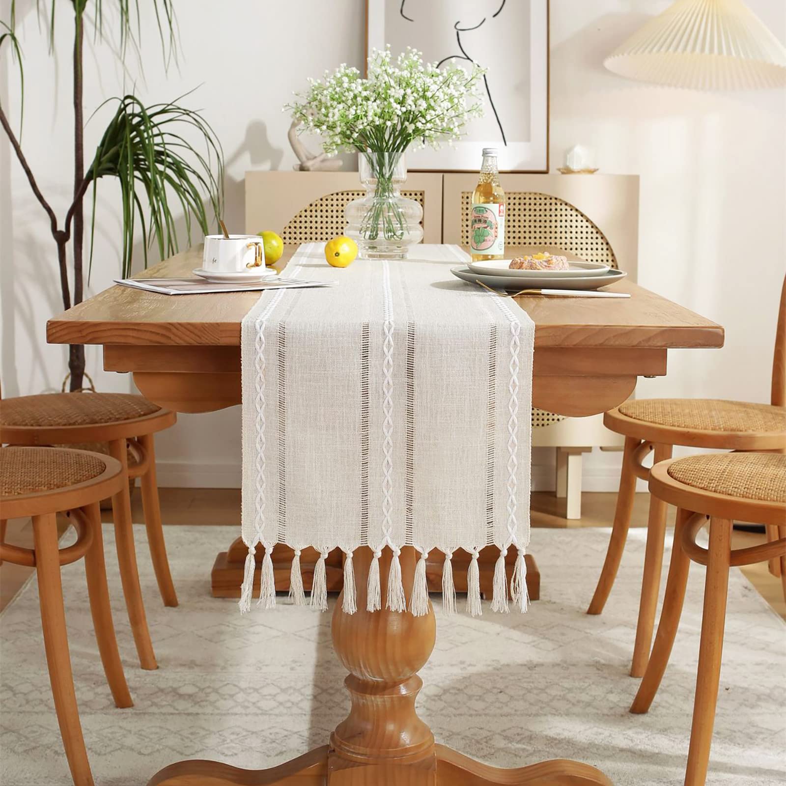 Foto 6 | Camino De Mesa Wracra Rustic Con Dobladillo De Lino, 90 Cm, Con Borlas - Venta Internacional.