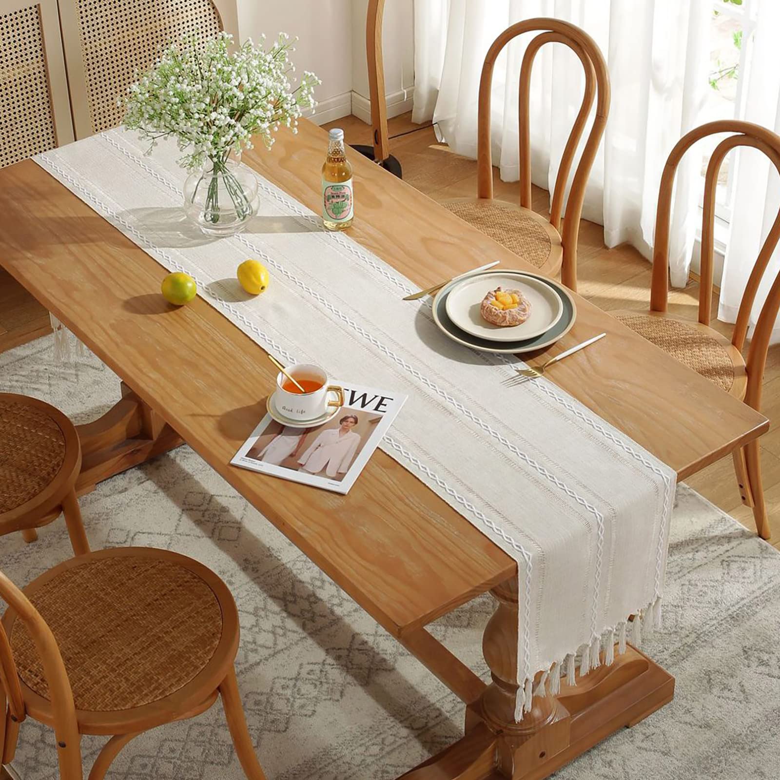 Foto 7 | Camino De Mesa Wracra Rustic Con Dobladillo De Lino, 90 Cm, Con Borlas - Venta Internacional.