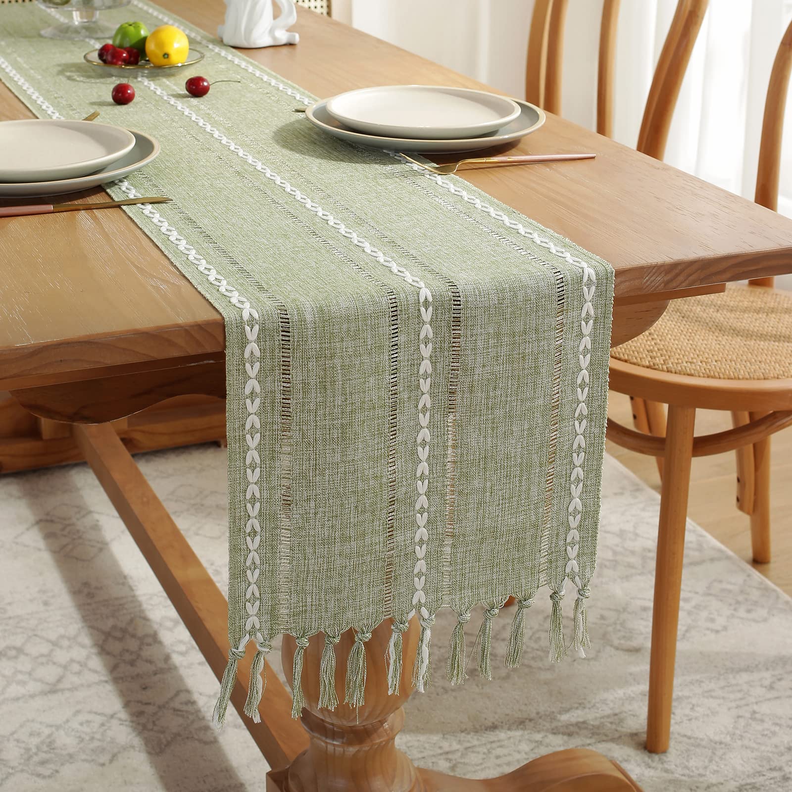 Foto 6 | Camino De Mesa Wracra Rustic Con Dobladillo De Lino, 120 X 30 Cm, Gris Salvia - Venta Internacional.