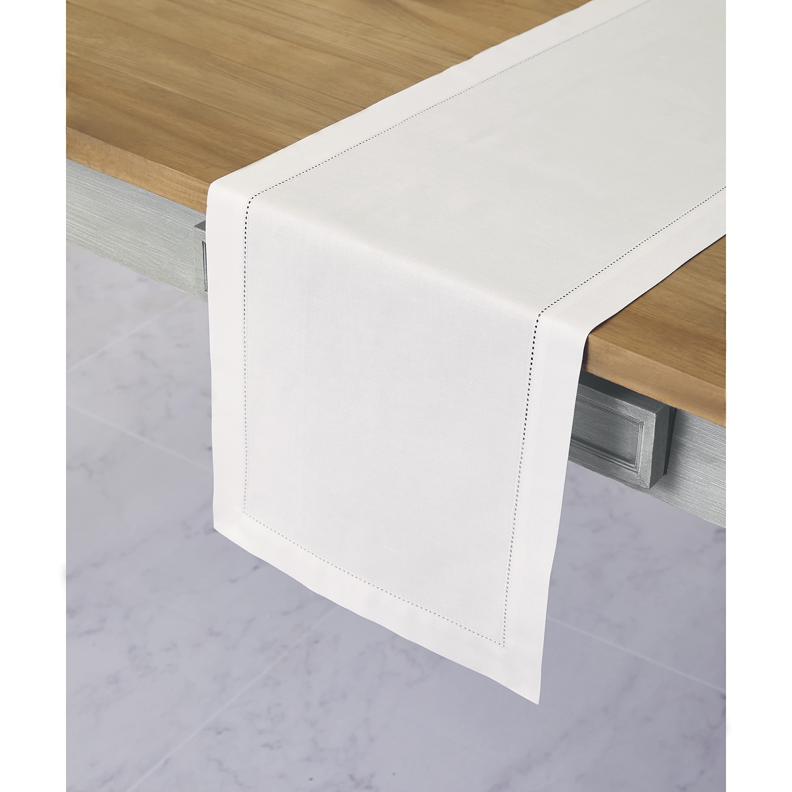 Foto 2 | Tapete De Mesa Solino Home Con Dobladillo De Lino Y Algodón Blanco, 120 Cm - Venta Internacional.