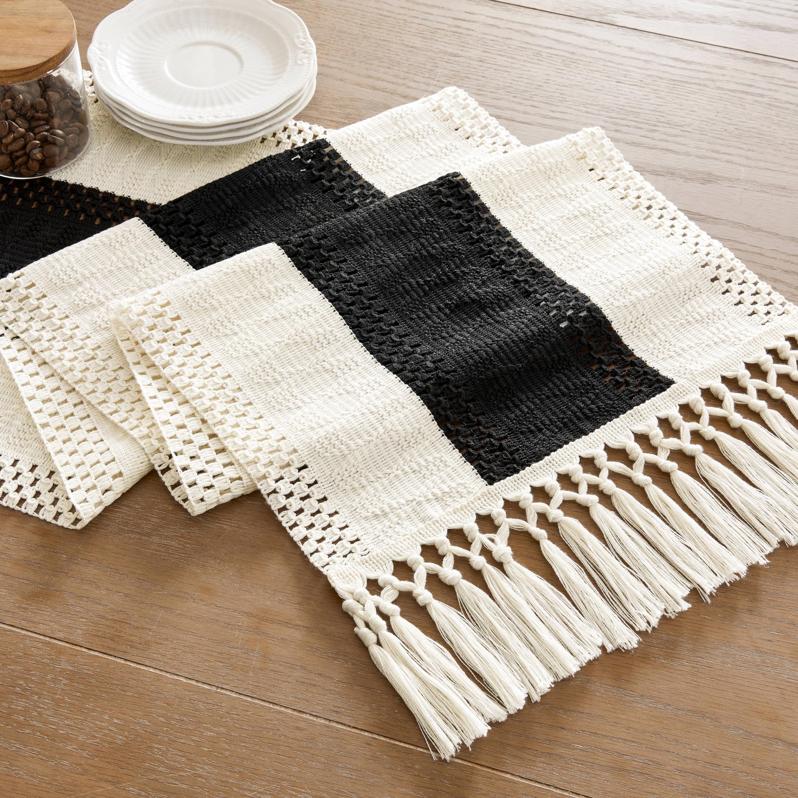 Foto 7 | Camino De Mesa Zeemart, Estilo Macramé, Bicolor, 35 X 275 Cm, Negro/iv - Venta Internacional.