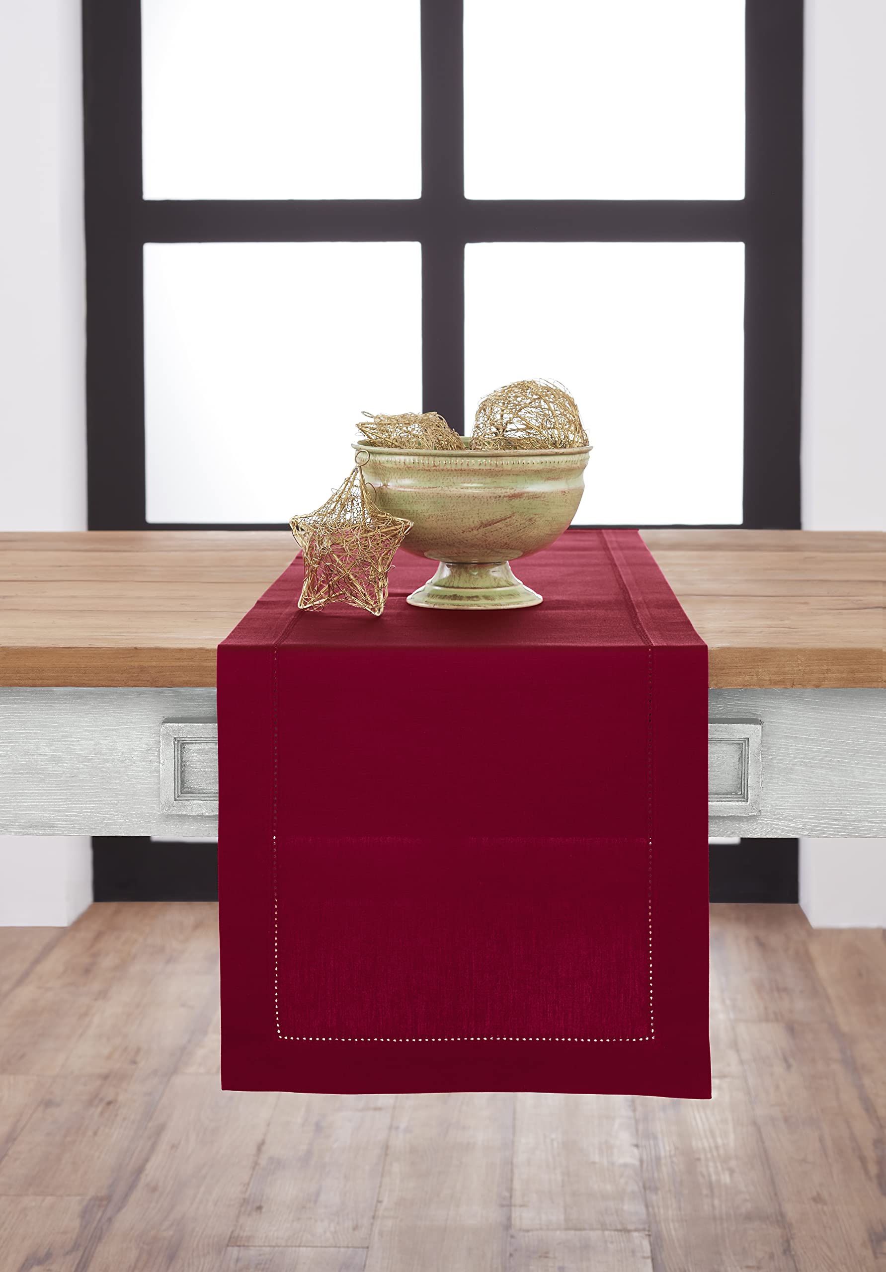 Foto 1 | Tapete De Mesa Solino Home Con Dobladillo De Lino Y Algodón Rojo, 36 Cm - Venta Internacional.